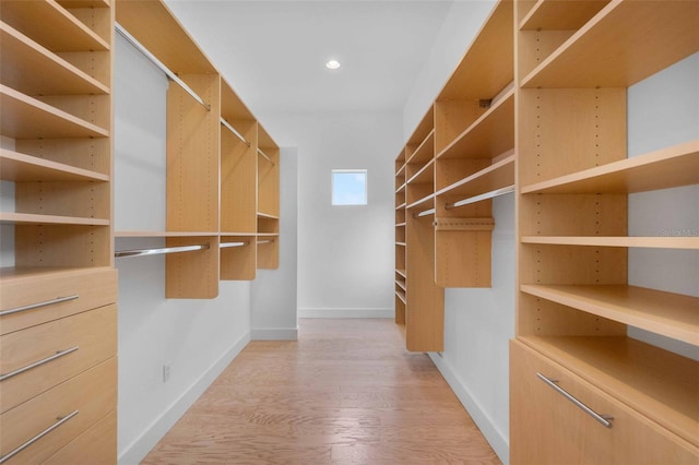 walk in closet featuring light hardwood / wood-style flooring