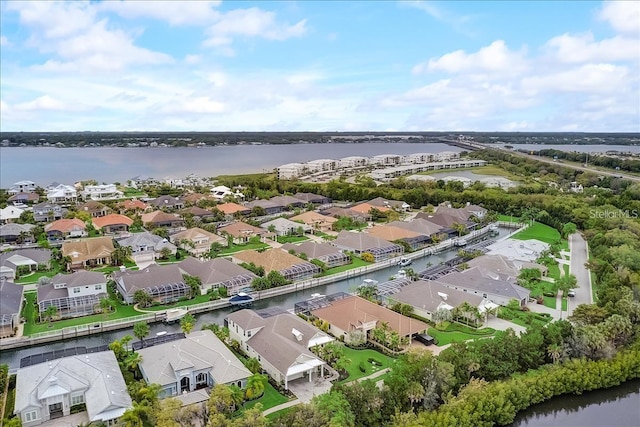 aerial view featuring a water view