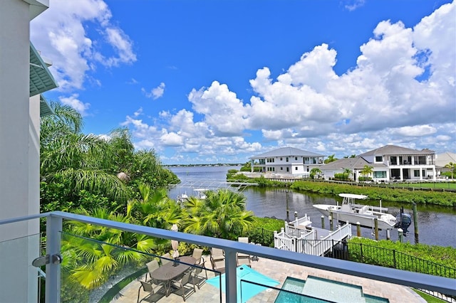 property view of water featuring a boat dock