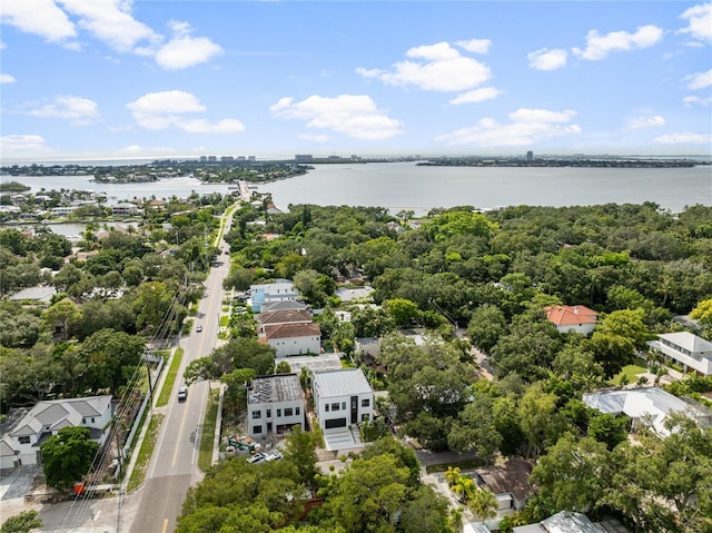 aerial view with a water view