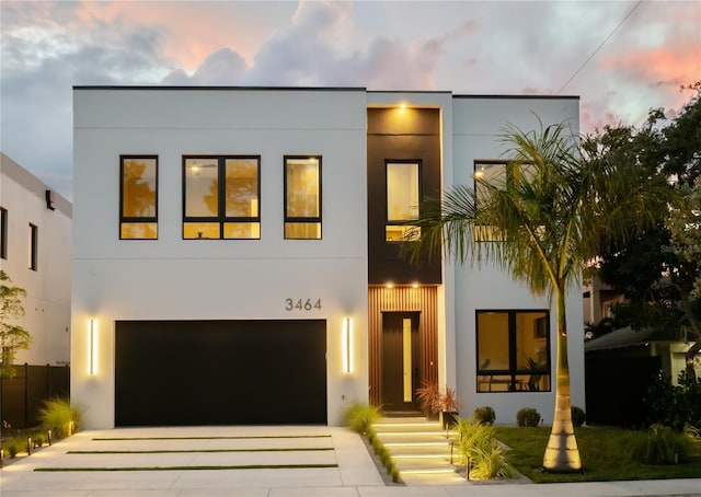 contemporary home featuring a garage