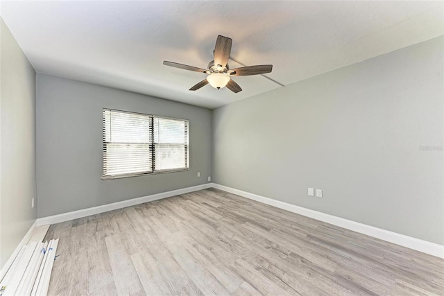 unfurnished room featuring ceiling fan and light hardwood / wood-style flooring