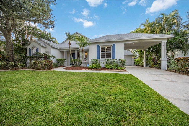 single story home with a carport and a front yard