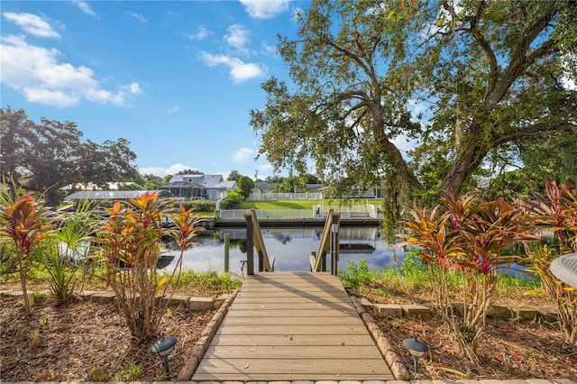 dock area with a water view