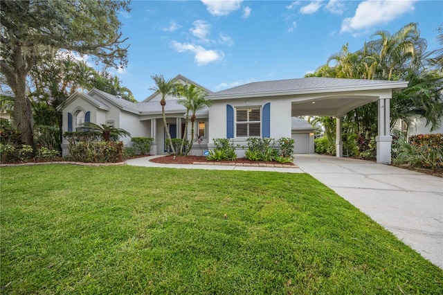 4532 Shark Dr, Bradenton, FL 34208 - ranch-style home featuring concrete driveway, a carport, a front lawn, and stucco siding