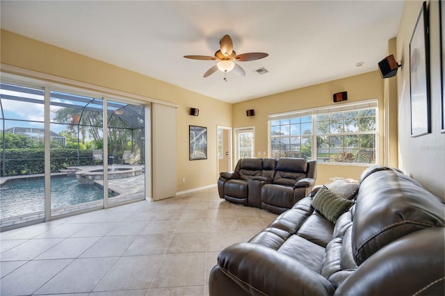 4532 Shark Dr, Bradenton, FL 34208 - living room with visible vents, ceiling fan, a sunroom, and a wealth of natural light