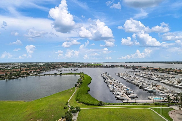 aerial view with a water view