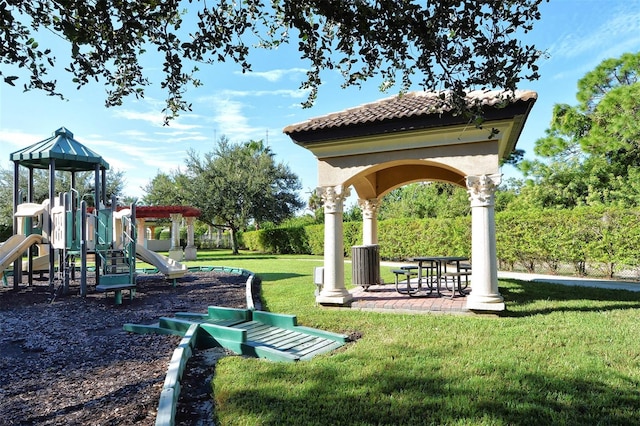 view of play area featuring a yard