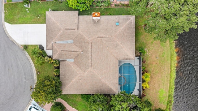 aerial view with a water view