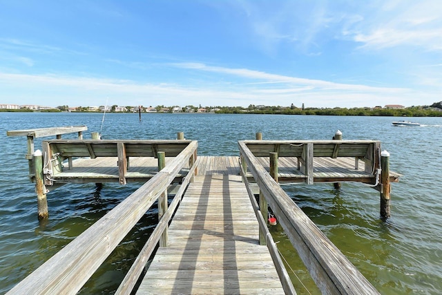 view of dock featuring a water view