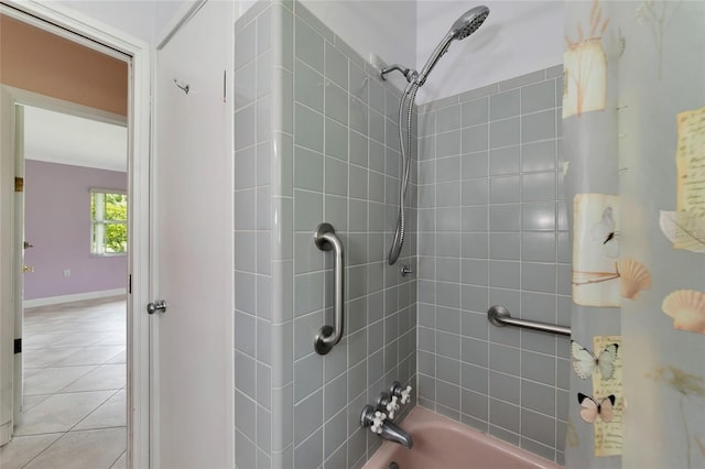 bathroom featuring bathtub / shower combination and tile patterned floors