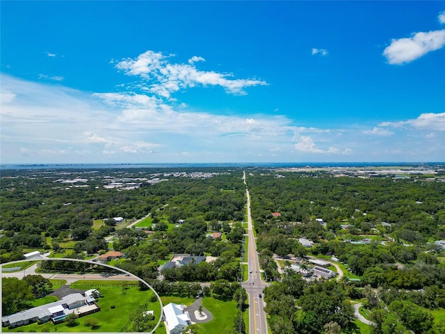 birds eye view of property featuring a wooded view