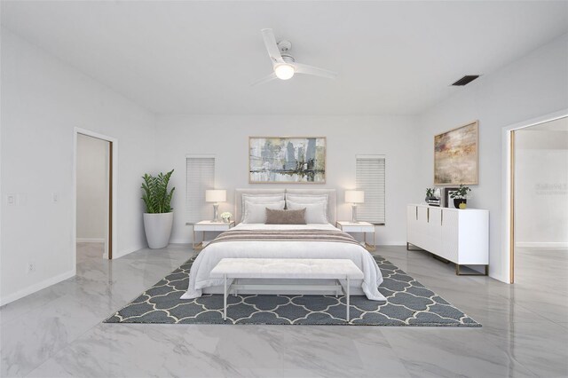 bedroom featuring ceiling fan