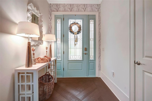 entrance foyer with dark hardwood / wood-style floors