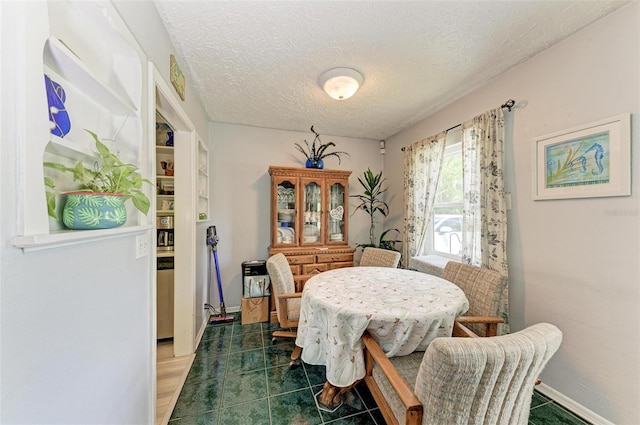 dining area featuring baseboards and a textured ceiling