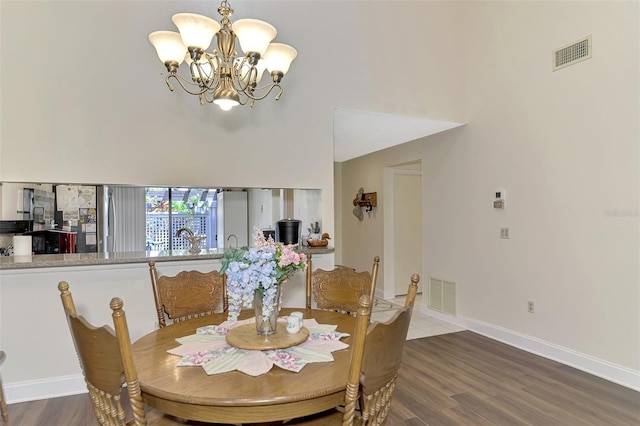 dining room with a chandelier and dark hardwood / wood-style flooring