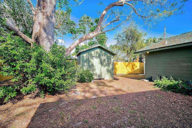 view of yard with a storage unit