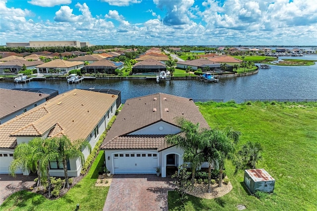 aerial view with a water view