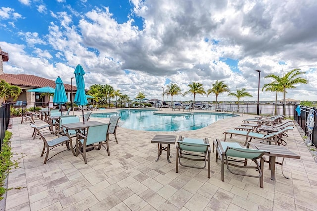 view of swimming pool with a patio area