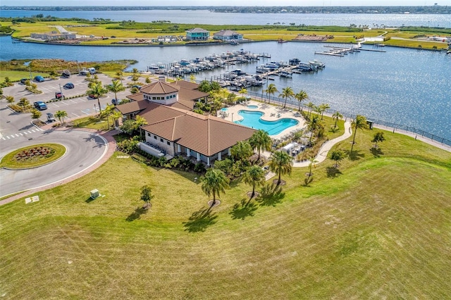 aerial view with a water view