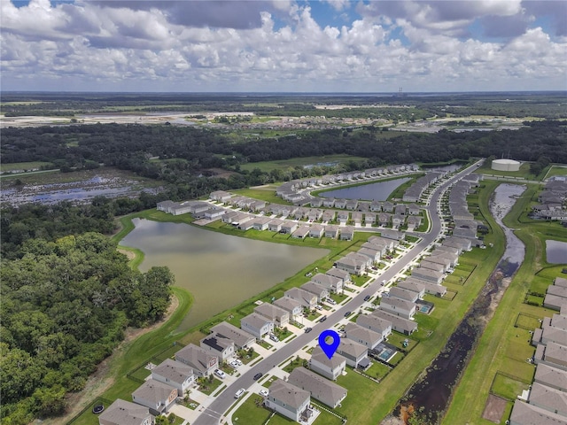 aerial view with a water view