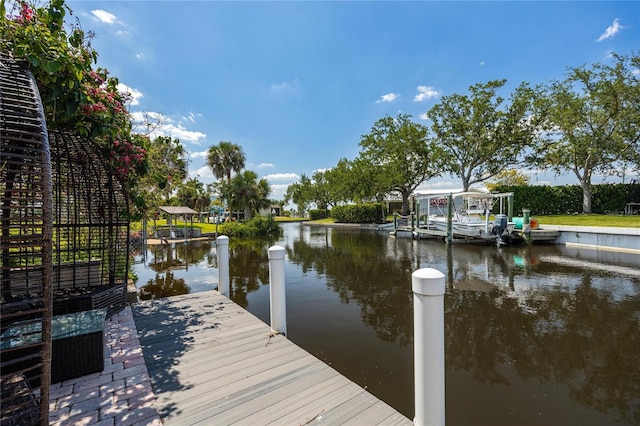 dock area with a water view