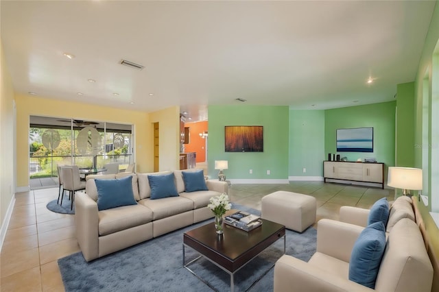 13460 Marquette Blvd, Fort Myers, FL 33905 - living room with recessed lighting, baseboards, visible vents, and light tile patterned flooring
