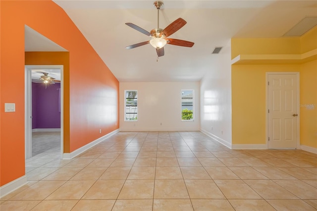 13460 Marquette Blvd, Fort Myers, FL 33905 - unfurnished room with vaulted ceiling, ceiling fan, baseboards, and light tile patterned floors
