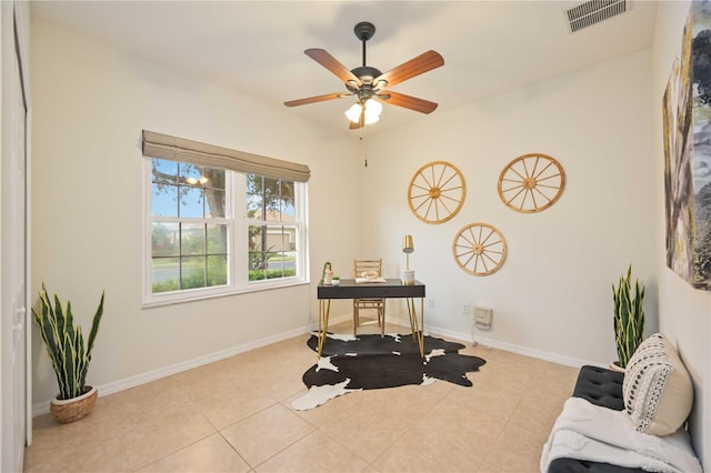 home office featuring visible vents, baseboards, and tile patterned floors