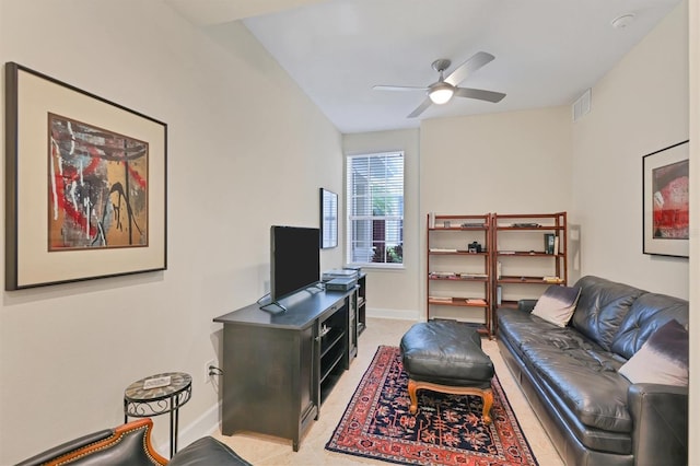 living room with ceiling fan