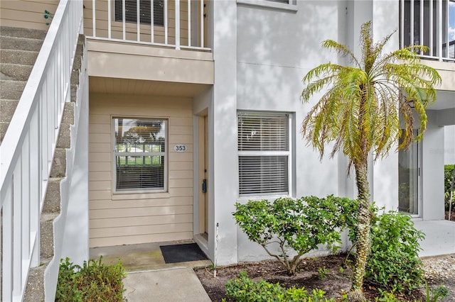 doorway to property with a balcony