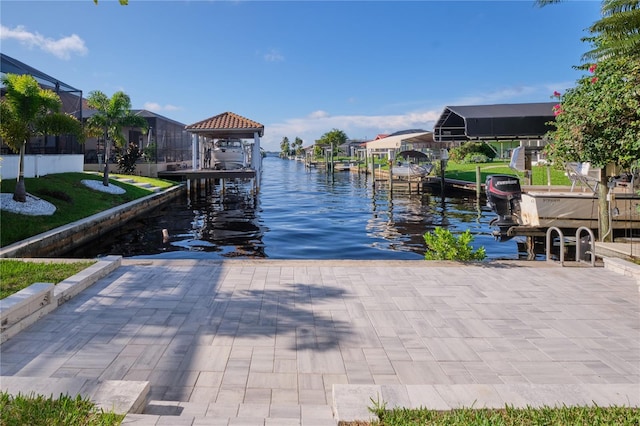 view of dock featuring a water view