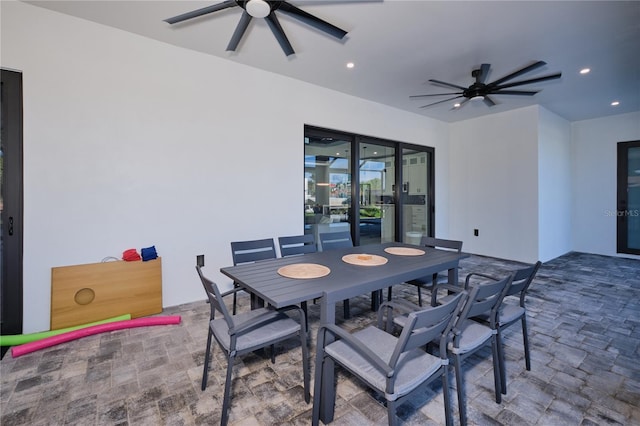 dining area featuring ceiling fan