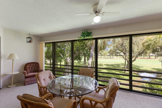 sunroom with ceiling fan