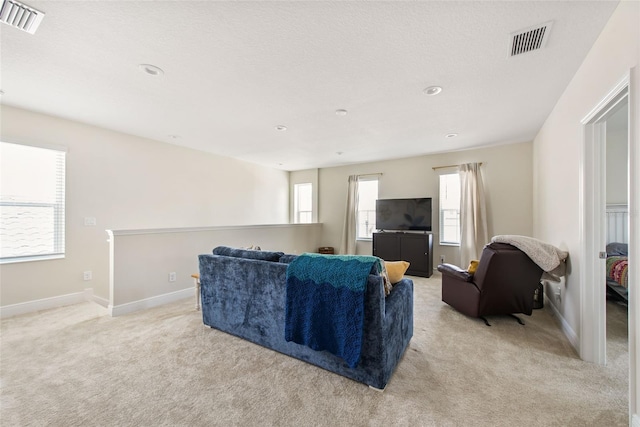 carpeted living room featuring a wealth of natural light