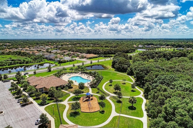 aerial view with a water view