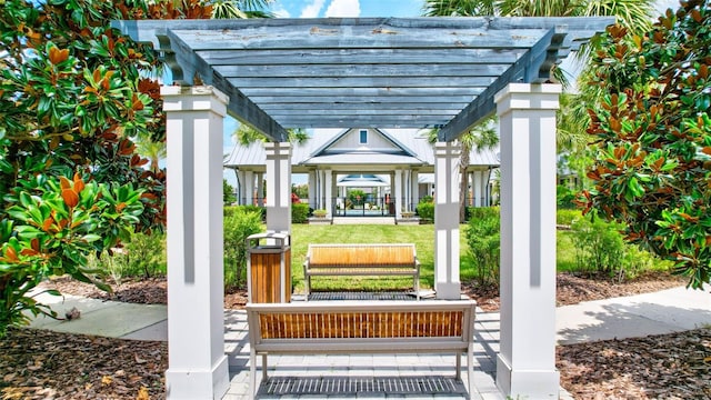 surrounding community with a gazebo and a pergola