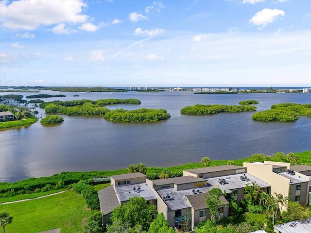 bird's eye view featuring a water view