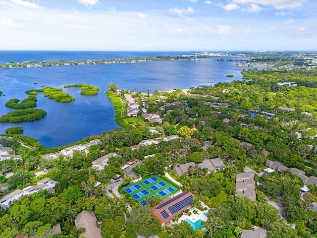 aerial view with a residential view and a water view