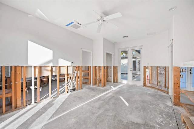 interior space featuring ceiling fan