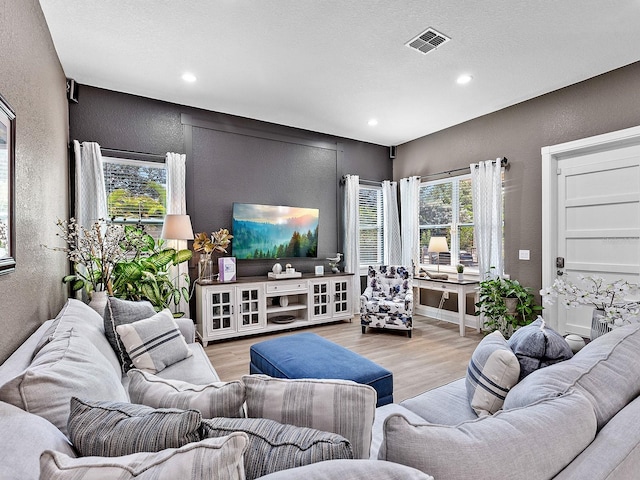 living room with light hardwood / wood-style flooring