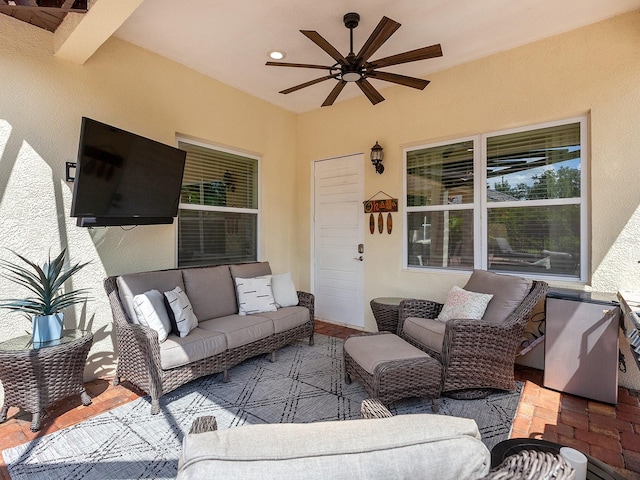 view of patio / terrace featuring ceiling fan and an outdoor hangout area