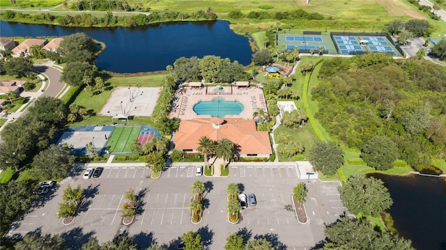 aerial view with a water view