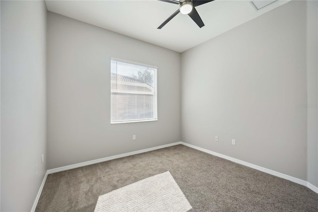 unfurnished room with light colored carpet and ceiling fan