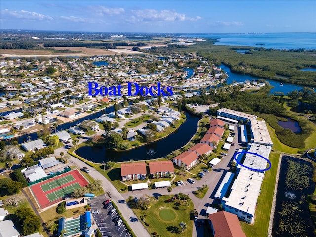 aerial view with a water view