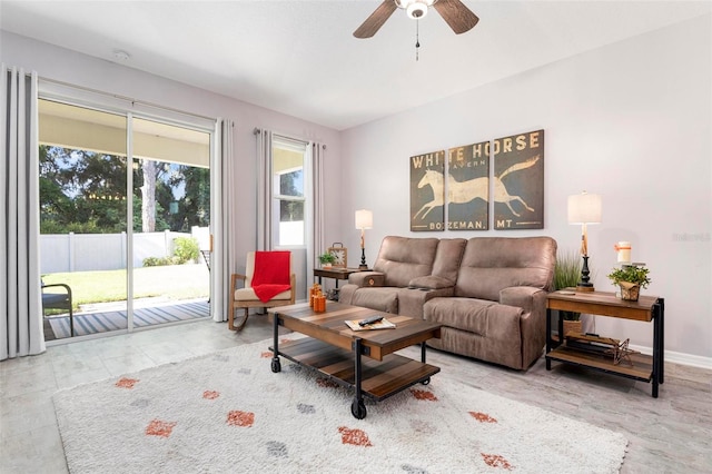 living room featuring ceiling fan