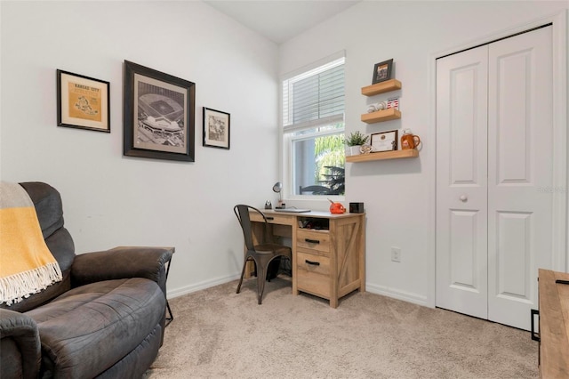 view of carpeted home office