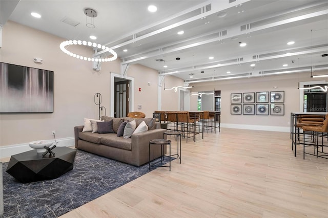 living room featuring light wood-type flooring