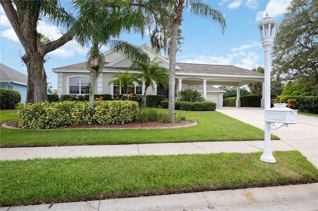 view of front of property featuring a carport and a front yard