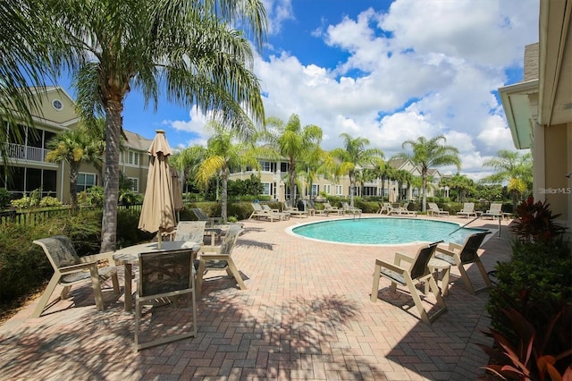 view of swimming pool featuring a patio